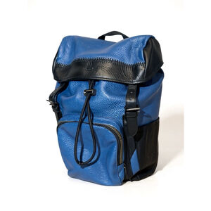 Coach Henry Pebbled Leather Backpack Carry Bag Blue Black F56013 Large Size